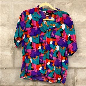 Notations Multicolor Abstract Button Down Shirt Vintage